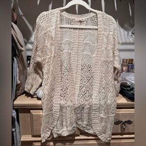 Pink Rose Cream Open-Knit Cardigan